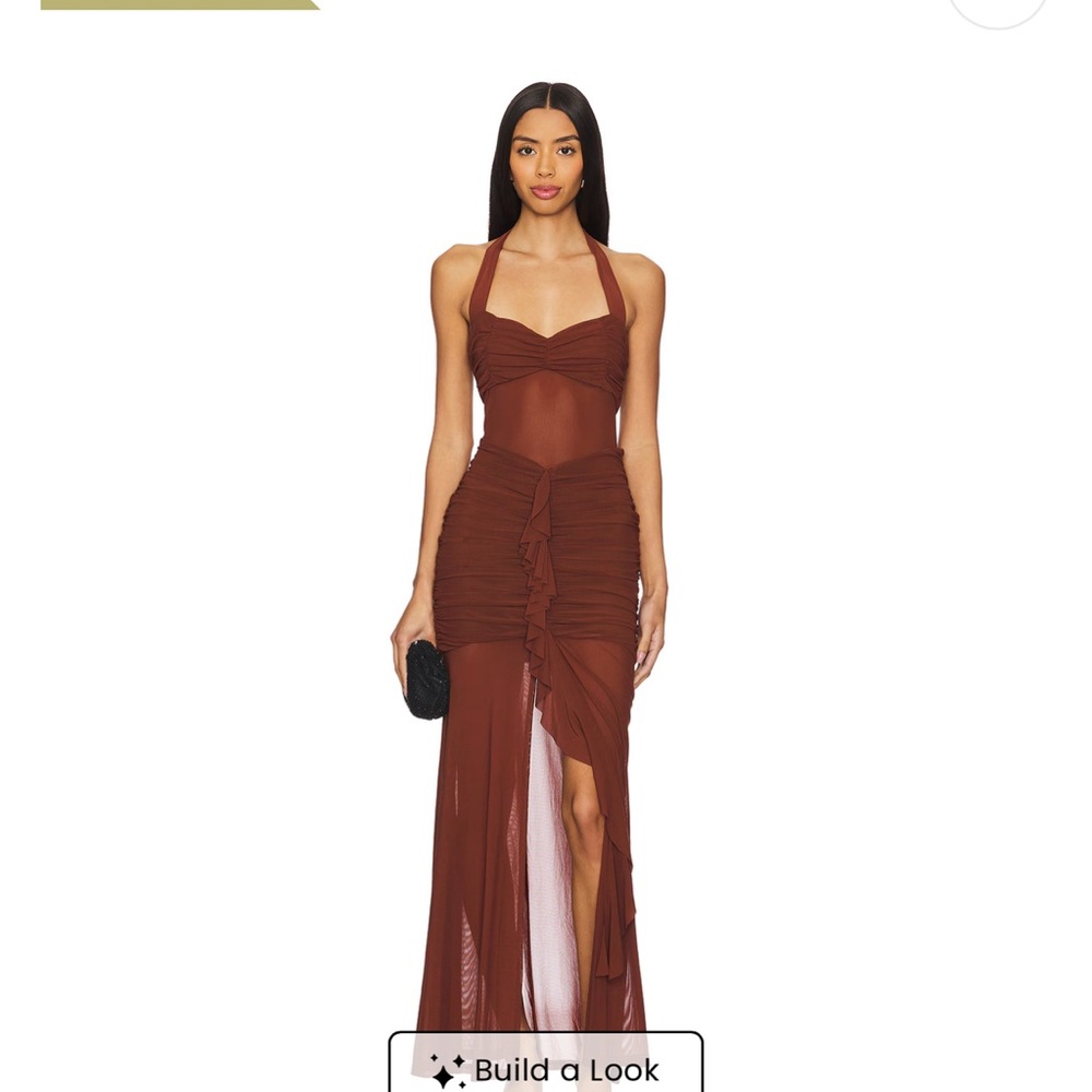 Elegant Brown Halter Dress